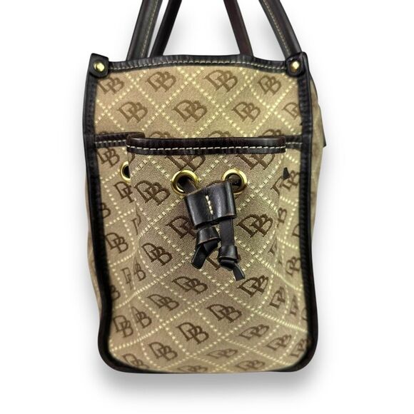 Dooney & Bourke Vintage 90s Signature Weekender Leather Canvas Tote Tan Brown - Picture 10 of 12